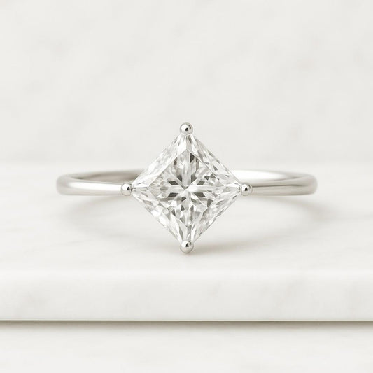 Engagement Ring Princess Solitaire Moissanite Ring Gold Promise Ring