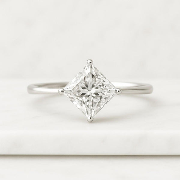 Engagement Ring Princess Solitaire Moissanite Ring Gold Promise Ring