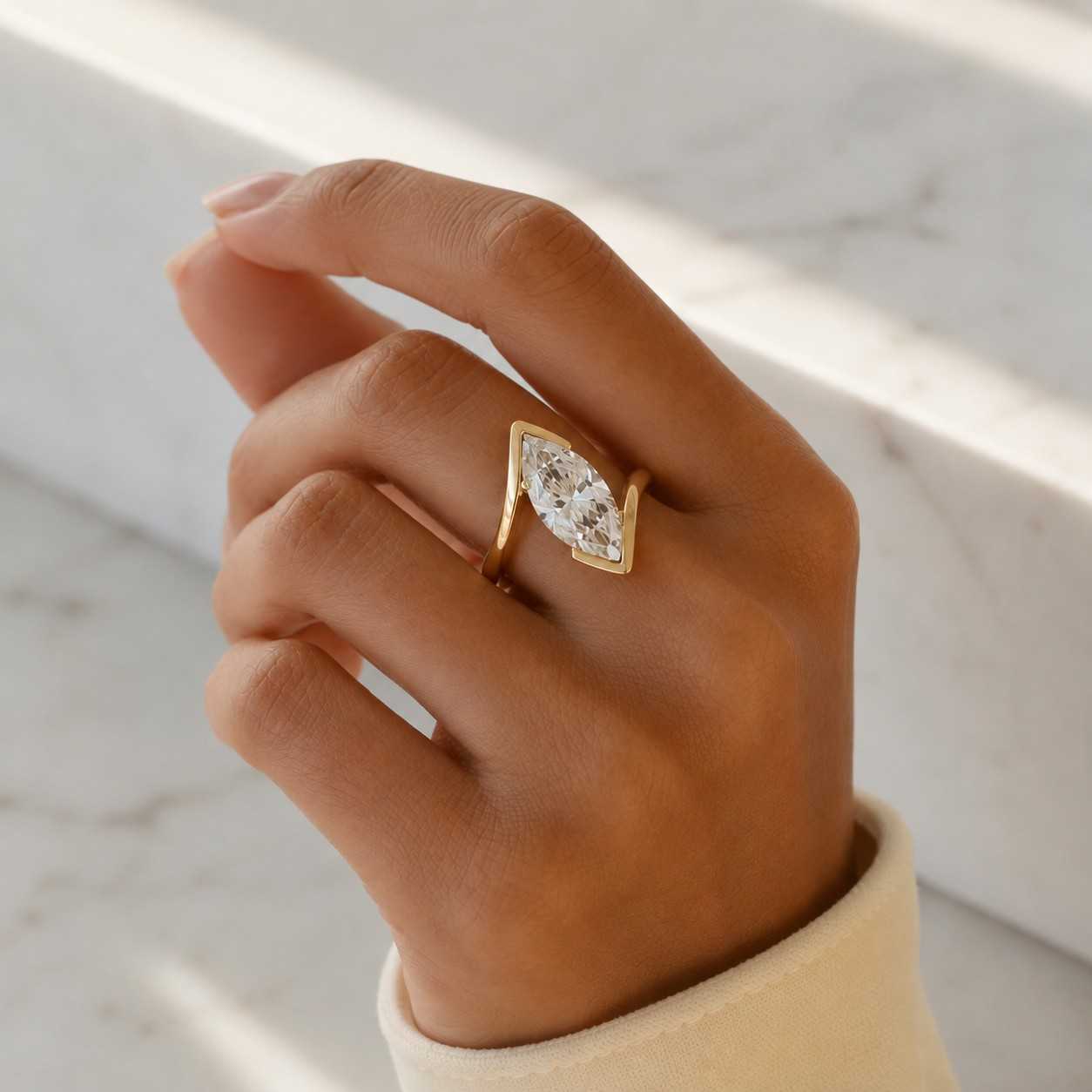 Engagement Ring Round Lab Grown Diamond Ring Unique Halo Ring Anniversary Gift for Her Low Setting Ring