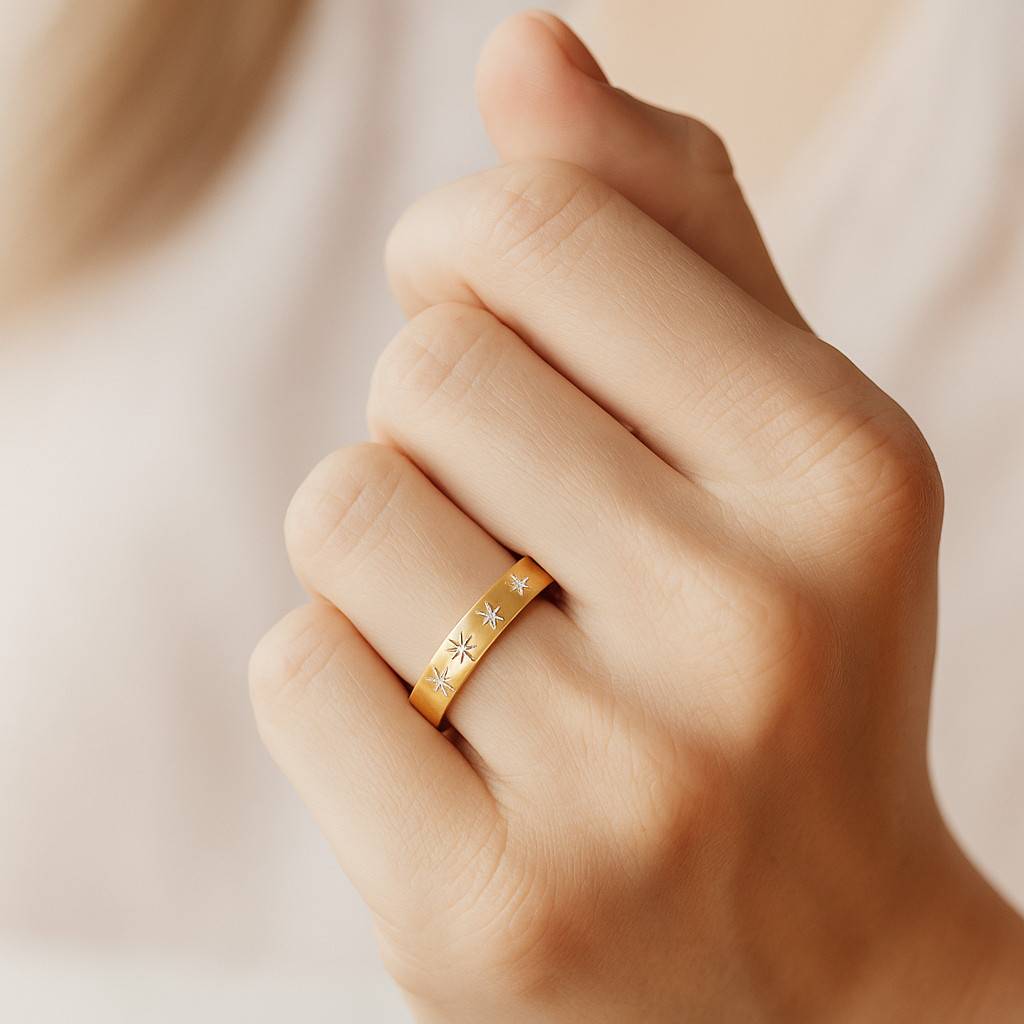 Engagement Ring Set Solid Gold Moon Star Wedding Band Moissanite Promise Bridal Ring Set