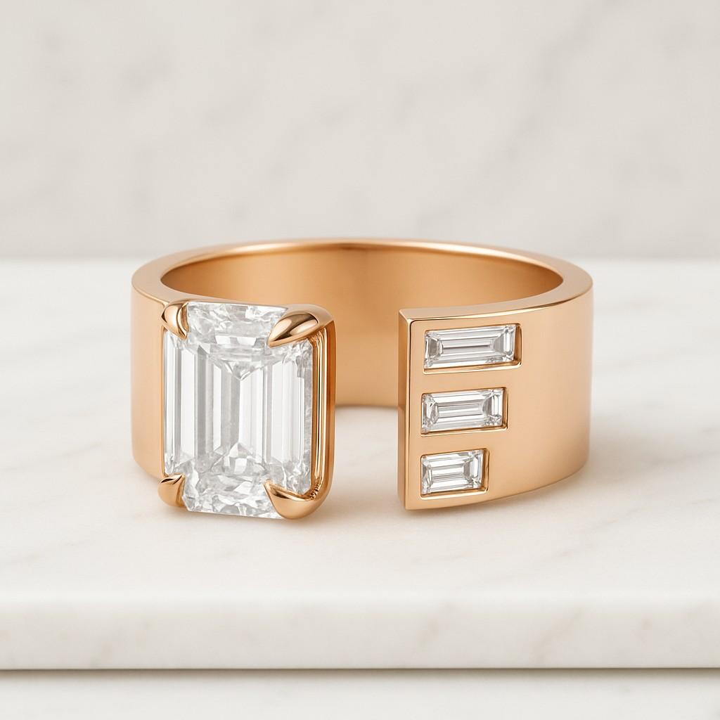 Engagement Ring Set Solitaire Emerald Ring with Matching Band