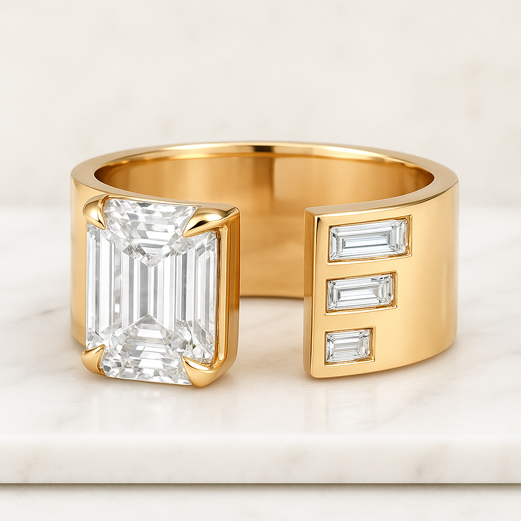 Engagement Ring Set Solitaire Emerald Ring with Matching Band