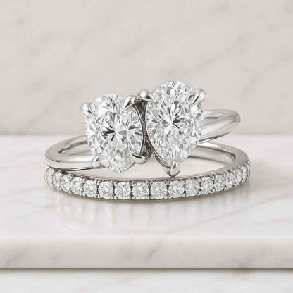 Engagement Ring Set Solitaire Marquise Ring with Matching Band Unique Wedding Ring Women Half Eternity Band