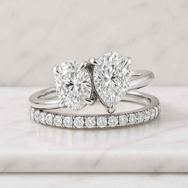 Engagement Ring Set Solitaire Marquise Ring with Matching Band Unique Wedding Ring Women Half Eternity Band