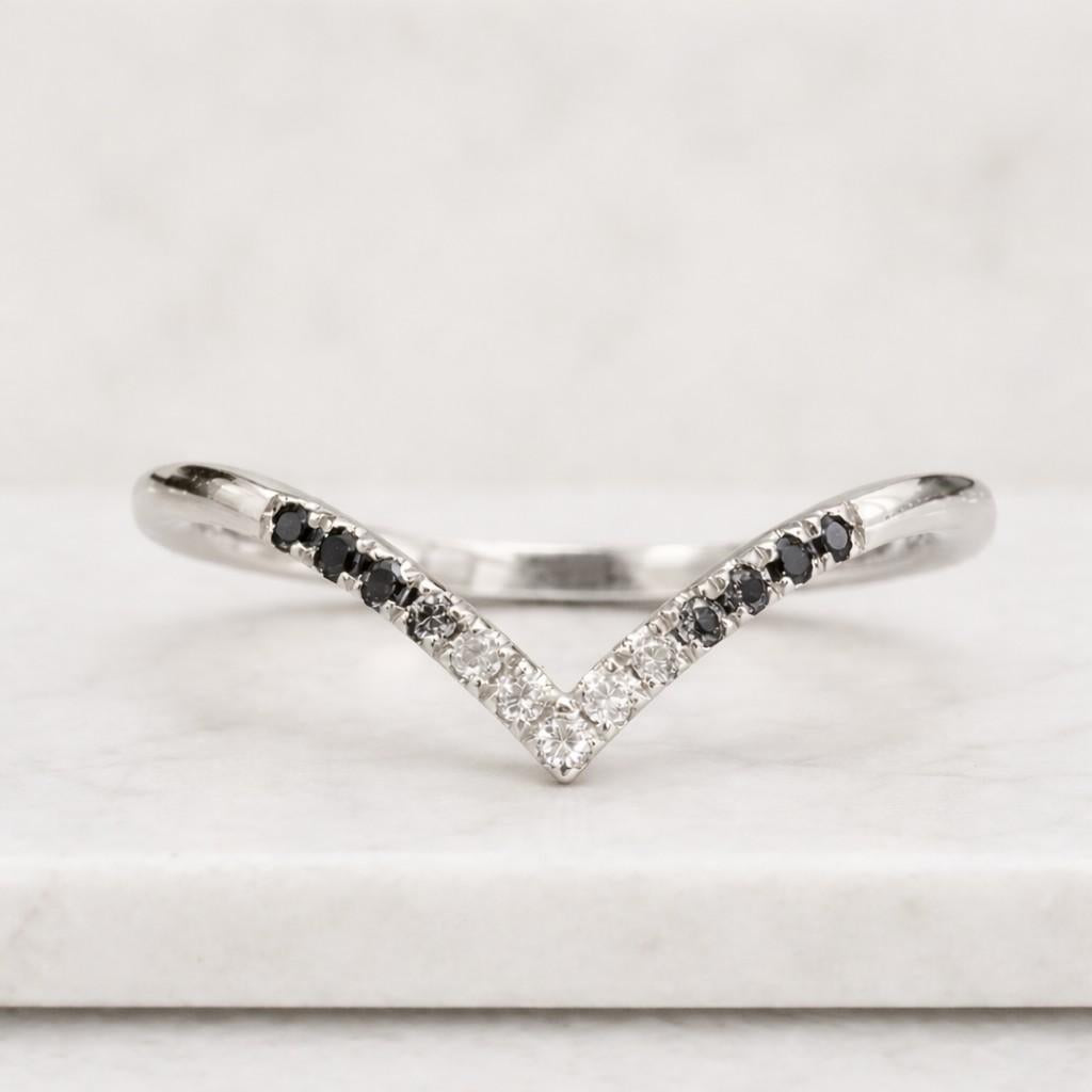 Black Diamond Curved Wedding Band: White Gold, Diamond Promise Anniversary Ring by HelloRing
