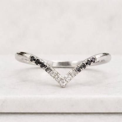 Black Diamond Curved Wedding Band: White Gold, Diamond Promise Anniversary Ring by HelloRing
