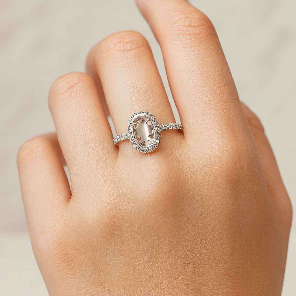 Engagement Ring Setting Hidden Halo Ring Setting Custom Oval Cut Semi Mount Without Center Stone Diamond Ring