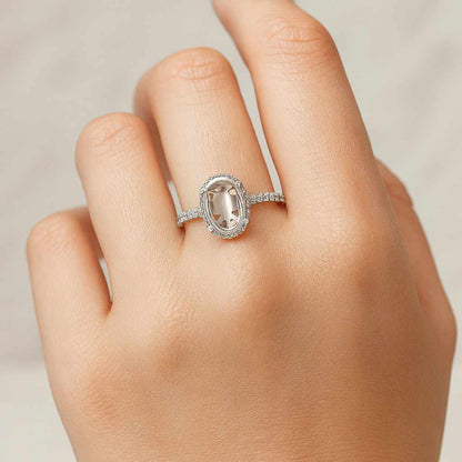 Engagement Ring Setting Hidden Halo Ring Setting Custom Oval Cut Semi Mount Without Center Stone Diamond Ring