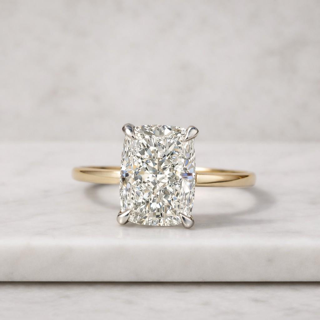 Elongated Cushion Diamond Engagement Ring Solitaire Cushion Anniversary Ring 4 Claw Prong Set Ring Genuine Lab Grown Diamond Proposal Ring
