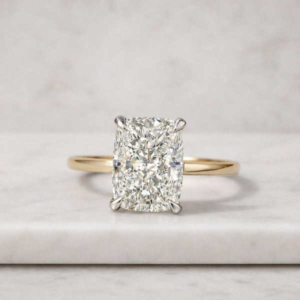 Elongated Cushion Diamond Engagement Ring Solitaire Cushion Anniversary Ring 4 Claw Prong Set Ring Genuine Lab Grown Diamond Proposal Ring
