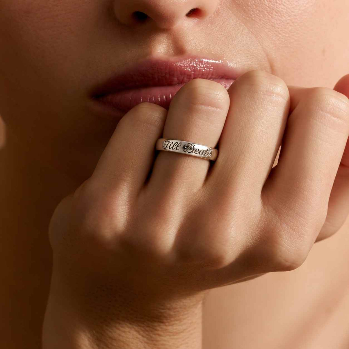 Engraved Round Signet Ring: Till Death Quote Silver Ring, Statement Unisex Alternative Wedding Band
