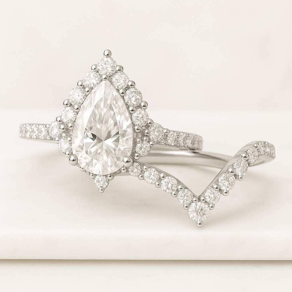 Eternity Twist band Half halo Marquise diamond Bridal set Paved set Promise Matching ring set