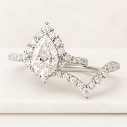 Eternity Twist band Half halo Marquise diamond Bridal set Paved set Promise Matching ring set