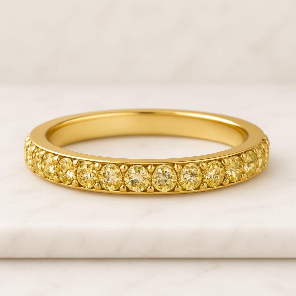 Eternity yellow Diamond band lab grown Oval Yellow Eternity Diamond Ring U-Shape in 14K yellow gold