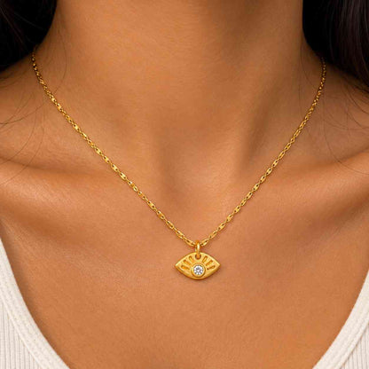 Evil Eye Necklace, CZ Diamond Pendant, 925 Sterling Silver Gold Layering Jewelry
