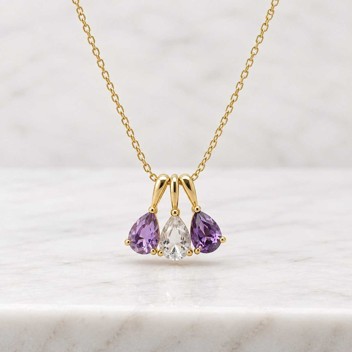 family birthstone necklace, gold vermeil pear cut multi stone pendant, gift for mom
