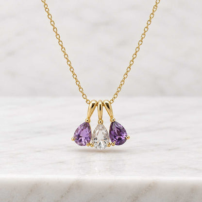 Family Birthstone Necklace, Gold Vermeil Pear Cut Multi Stone Pendant, Gift for Mom
