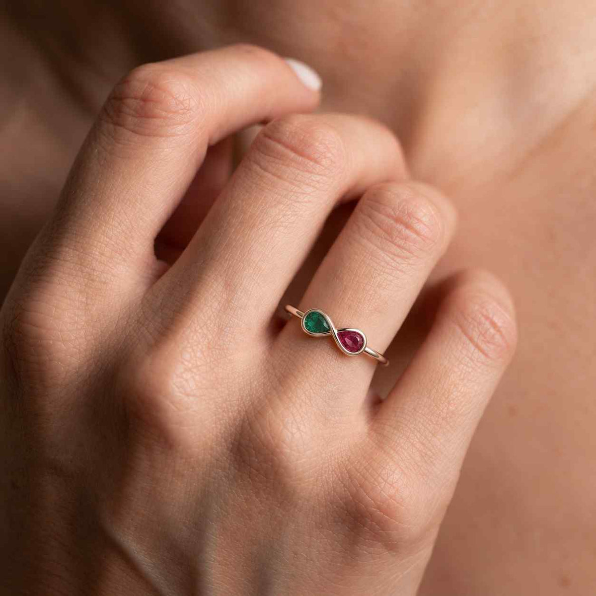 family birthstone ring, 14k gold infinity multi stone ring, gift for mom
