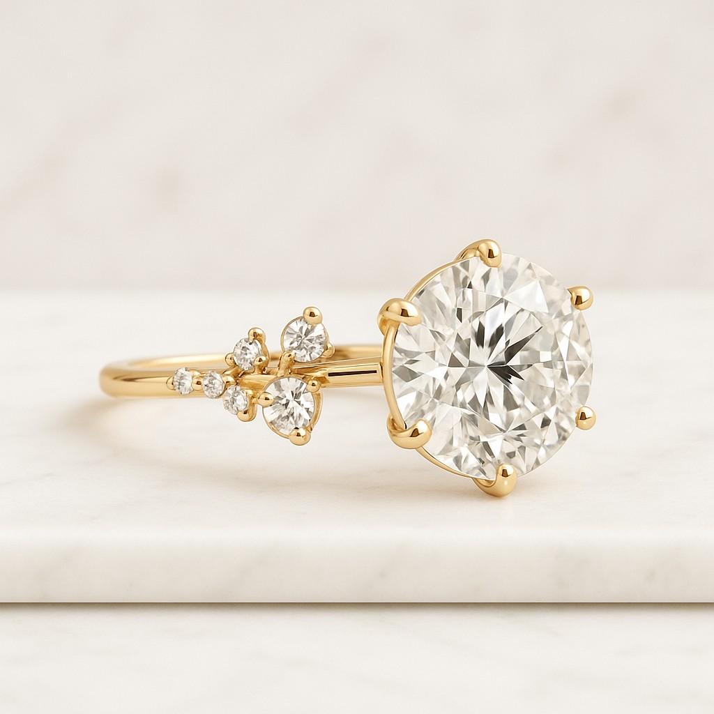 Fancy Flower Shape Design Round Cut Diamond Engagement Ring For Women