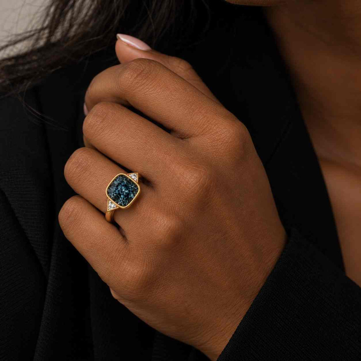 Fancy Blue Cushion Cut Lab Grown Diamond Engagement Ring | Hidden Halo with Pave Round Diamonds | 10k 14k 18k Gold & Silver | IGI Certified

