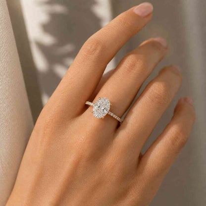 Fancy Blue Oval Lab Diamond Engagement Ring, 14K White Gold Three-Stone Trillion Side Stones
