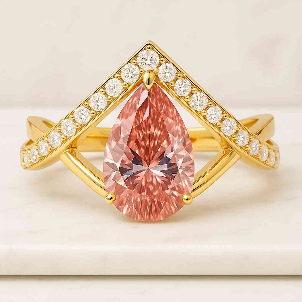 Fancy Intense Pink Pear Lab Grown Diamond 14K Gold Engagement Ring