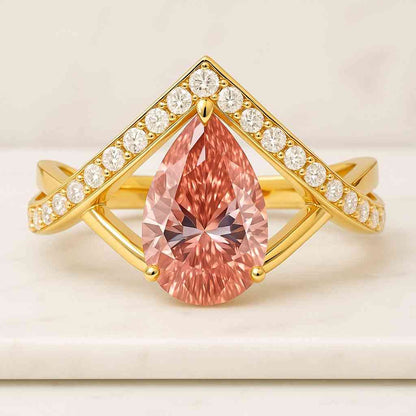 Fancy Intense Pink Pear Lab Grown Diamond 14K Gold Engagement Ring