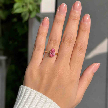 Fancy Pink Pear Shape Lab Grown Diamond Engagement Ring with Pear Sides | 3-Stone Ring | IGI Certified | 10k 14k 18k Gold, Silver & Platinum