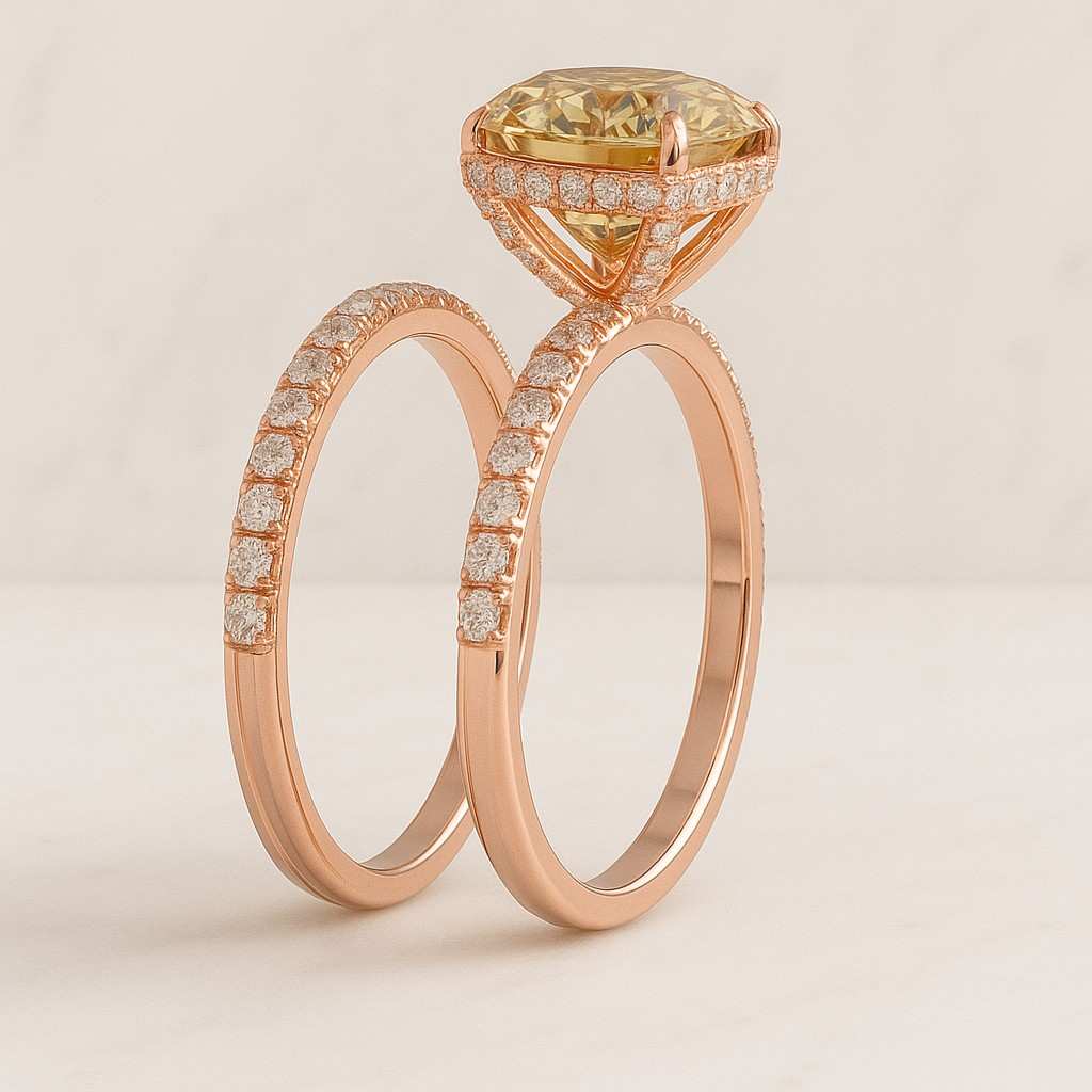 Fancy Vivid Yellow IGI Certified Solitaire Engagement Ring Compass Setting Ring 14K Gold