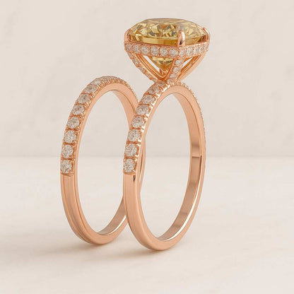 Fancy Vivid Yellow IGI Certified Solitaire Engagement Ring Compass Setting Ring 14K Gold