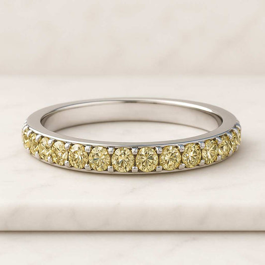 Fancy Yellow Emerald Cut Lab Grown Diamond Half Eternity Band 14K Gold Wedding Band Emerald Cut Diamond Band Anniversary Gift Promise Band