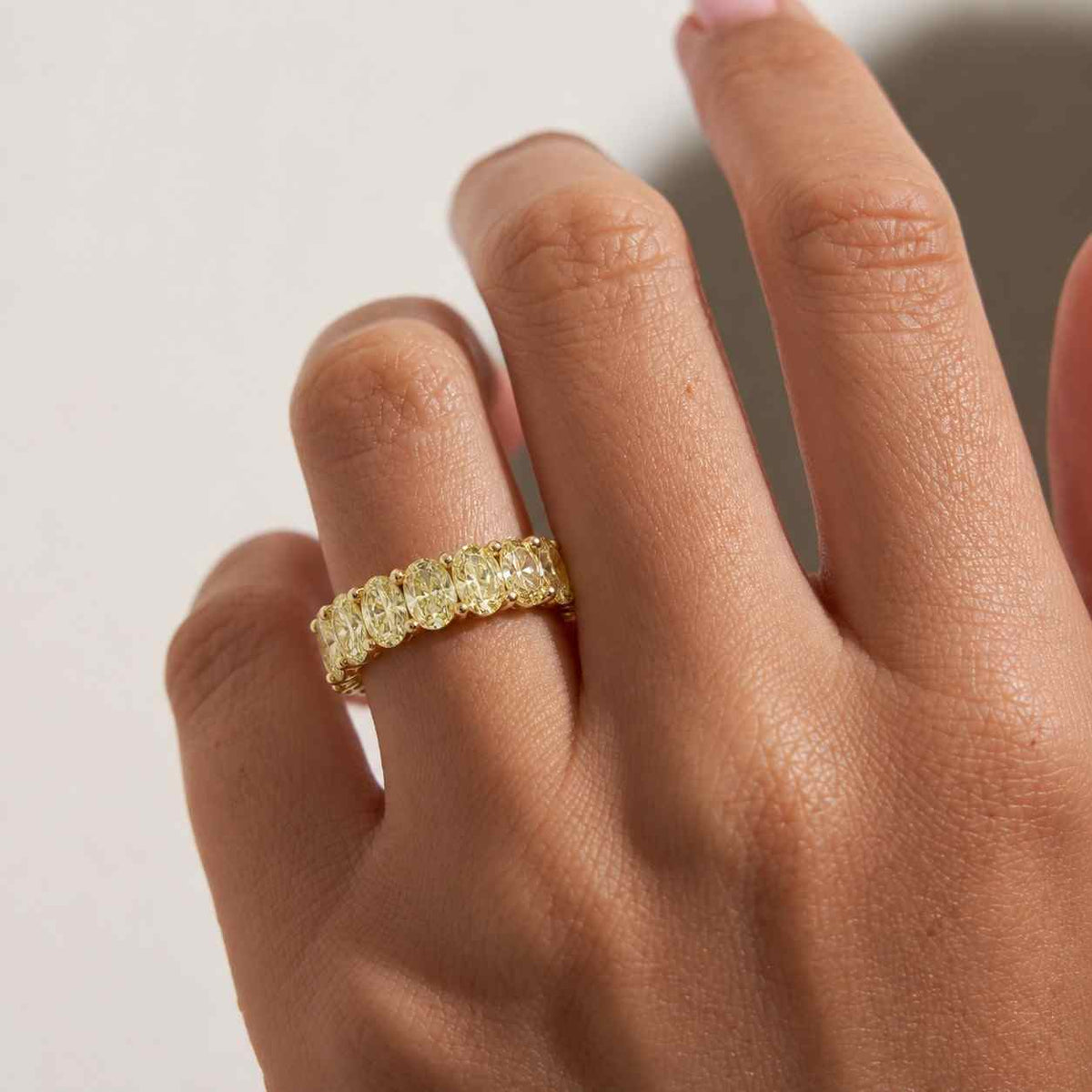 Fency Yellow & White Oval Cut Eternity Band, Oval Moissanite Full Eternity Wedding Band, Oval Cut Bridal Band, Anniversary Gifts For Her
