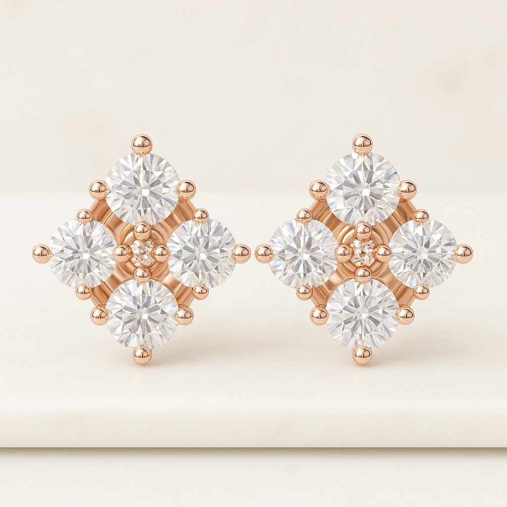 Fiore Diamond Engagement Ring Round Lab White Diamond Cluster Flower Engagement Ring