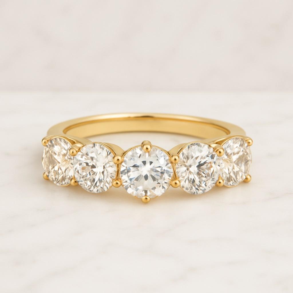 Five Stone Round Cut Band 5 Stone Lab Grown Diamond Band Engagement Ring