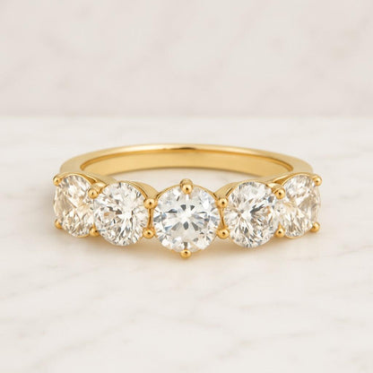 Five Stone Round Cut Band 5 Stone Lab Grown Diamond Band Engagement Ring