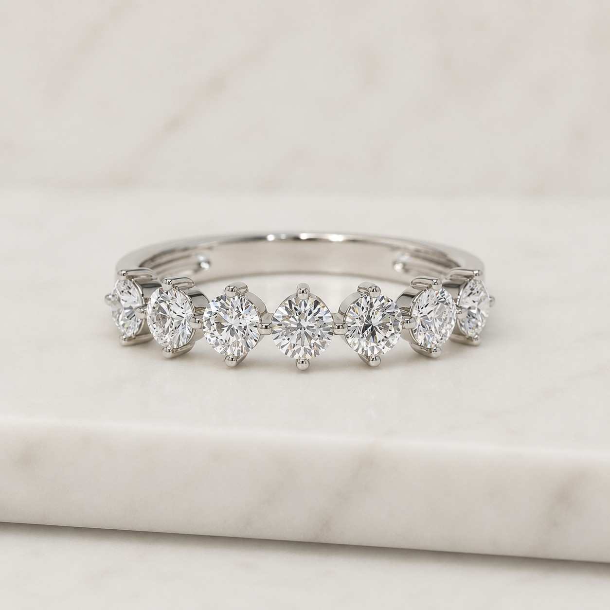 Five Stone Lab Created Diamond Ring, Round Cut Diamond Wedding Band, 14K Yellow Gold Half Eternity Anniversary Jewelry