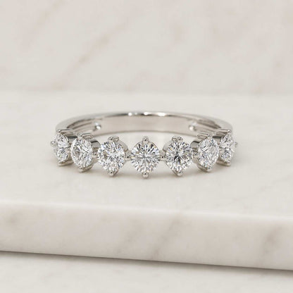 Five Stone Lab Created Diamond Ring, Round Cut Diamond Wedding Band, 14K Yellow Gold Half Eternity Anniversary Jewelry