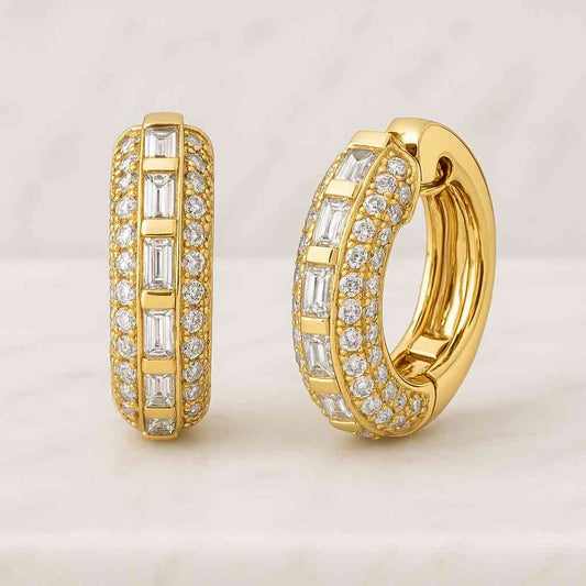 Five Stone Lab Grown Diamond Huggie Hoop Earrings, 1.10 TCW Eco Friendly Round Cut Diamond Earrings