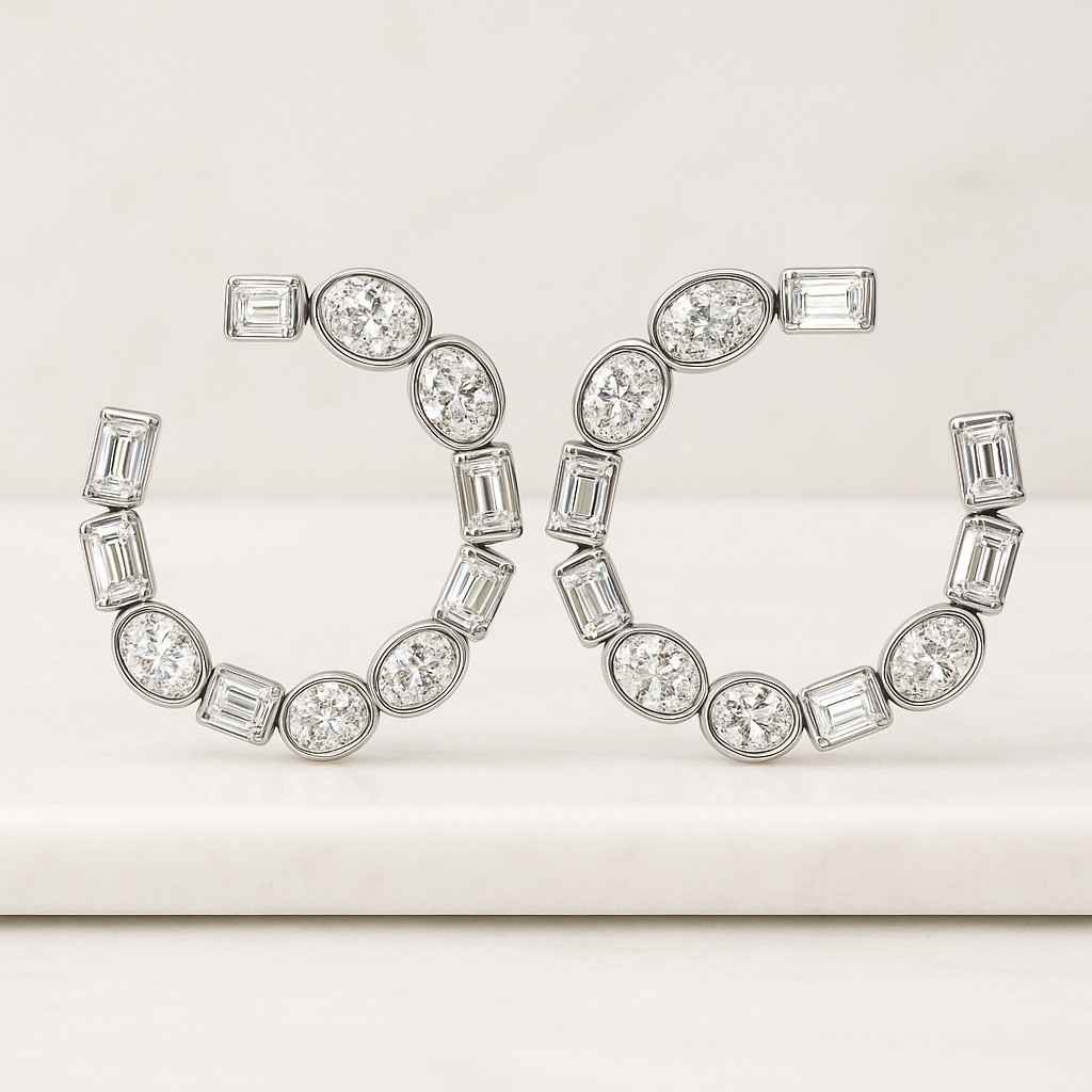 five stone lab grown diamond huggie hoop earrings eco friendly round cut diamond earrings