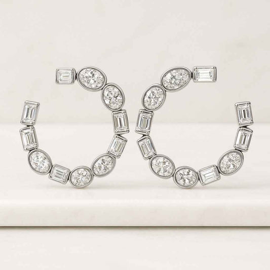 Five Stone Lab Grown Diamond Huggie Hoop Earrings Eco Friendly Round Cut Diamond Earrings
