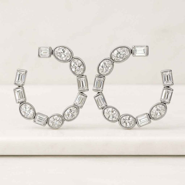 Five Stone Lab Grown Diamond Huggie Hoop Earrings Eco Friendly Round Cut Diamond Earrings