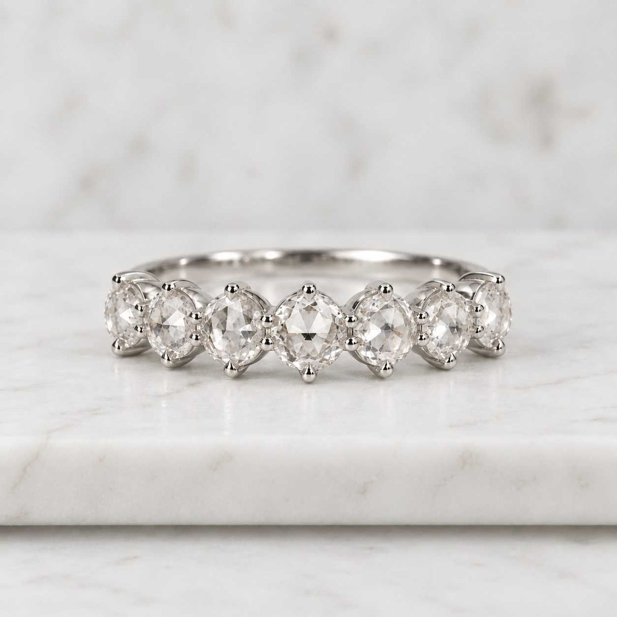 five stone moissanite gold ring | round cut anniversary band for women | 5 stone eternity style wedding band | gold bridal jewelry gift
