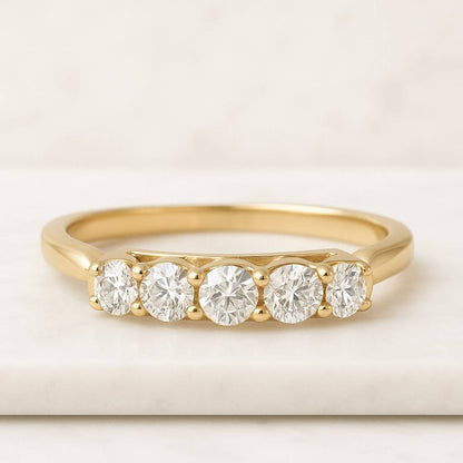 Five Stone Round Cut Band 5 Stone Lab Grown Diamond Band Engagement Ring 5 Stone Half Eternity Band 14K Gold Bar Setting Five Stone Band