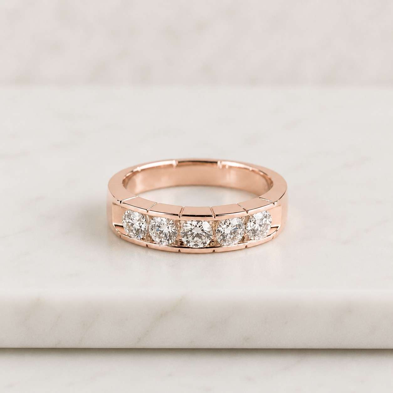 Five Stone Round Lab-Grown Diamond Engagement Ring, Gold Wedding Band Her
