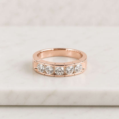 Five Stone Round Lab-Grown Diamond Engagement Ring, Gold Wedding Band Her
