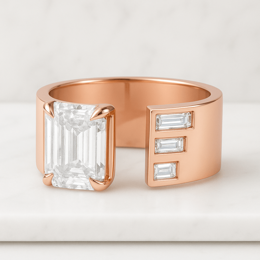 Vintage 18k Gold Wave Starburst Diamond Cigar Ring Band