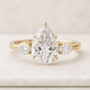 14k Solid Gold Pear Cut Three Stone Moissanite Engagement Ring