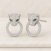 Round Moissanite Green Emerald Eyes Panther Stud Earrings