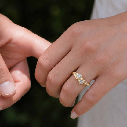 Floating Moissanite Wave Ring Solid 14k Yellow Gold S Curve Engagement Ring Unique Multi Stone Wedding Band For Women Curved Bridal Ring