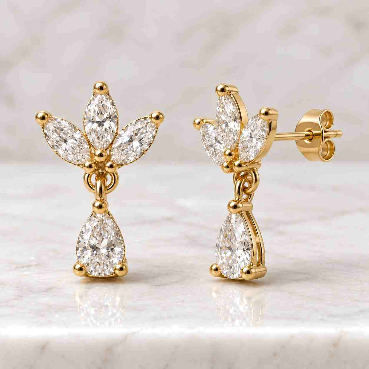 Floral Cluster Pear Marquise Lab Grown Diamond Stud Earrings
